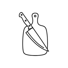 outline vector of a cutting board and a knife