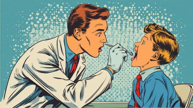 Doctor examining childs mouth illustration