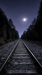 Fototapeta premium Moonlit train tracks stretching into night