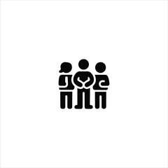 Three black figures standing together in a line group people
