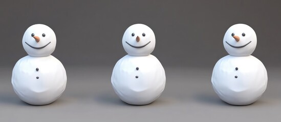 Adorable trio of snowmen standing in a row winter holiday magic
