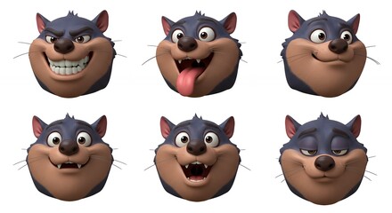 Obraz premium Cartoon animal faces expressions graphics