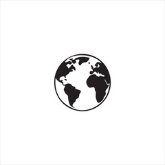 Fototapeta premium Black and white simple globe icon showing continents and oceans world earth