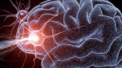 AI-powered digital brain surface glowing with helix-shaped cognitive transmission paths - Powered by Adobe