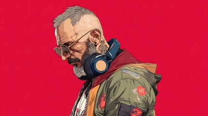 Stylish man with headphones illustration
