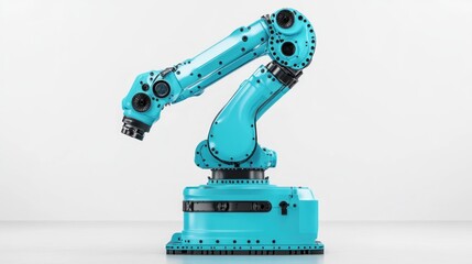 Turquoise Robotic Arm on White Background, Precision and Innovation