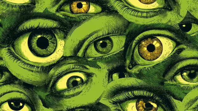 Seamless horror eyes pattern on a green background