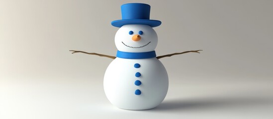 Charming 3D Snowman Illustration with Blue Hat and Scarf for Winter Celebrations
