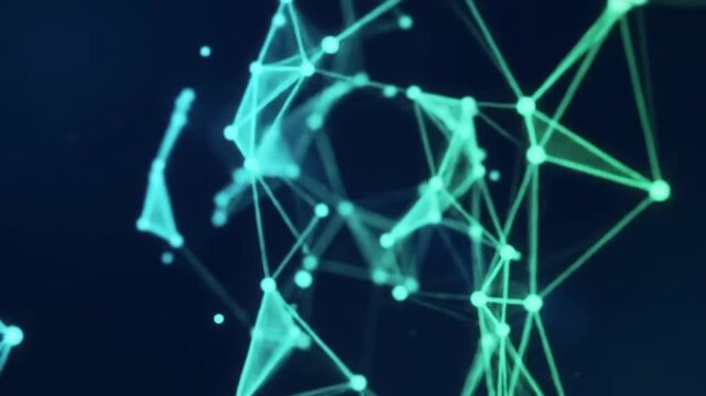 Abstract digital background with moving dots and lines, 3D network structure, futuristic tech design, smooth motion, technology theme