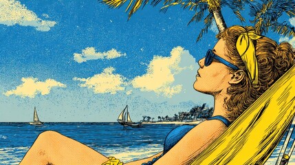 Woman relaxing in hammock on tropical beach