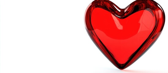 Red glass heart on a white background symbolizes love and passion
