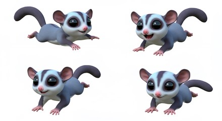 Cute cartoon sugar glider illustrations