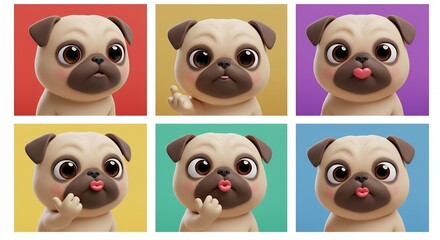 Obraz premium Cute pug faces grid illustration