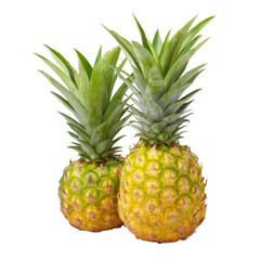 Fototapeta premium Fresh Ripe Pineapples with Green Leaves on a White Background for Culinary and Tropical Theme Designs