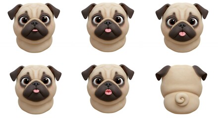 Obraz premium Pug cartoon faces various expressions