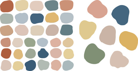 Collection of abstract organic shapes in muted pastel colors isolated on transparent background