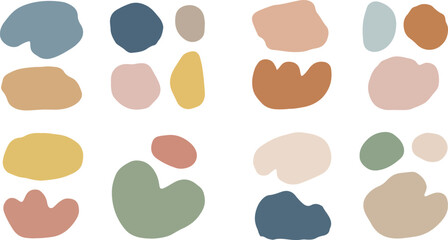 Collection of organic abstract shapes in muted earthy tones isolated on transparent background