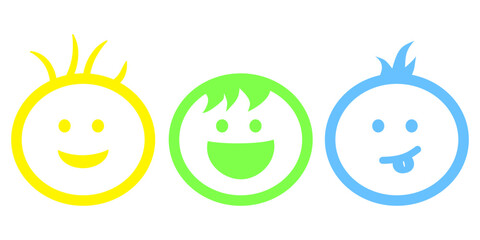 Colorful Cartoon Faces Expressing Happiness and Playfulness, transparent background 