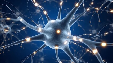 AI-powered hyper-detailed neuron model with synaptic pulses in deoxyribonucleic acid visual metaphor - Powered by Adobe