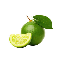 Bright green lime and slice on black background