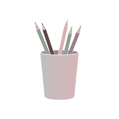 A minimalist illustration of muted colored pencils with sharp points in a simple cup.