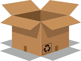 Open cardboard box packaging illustration shipping moving recycle symbol