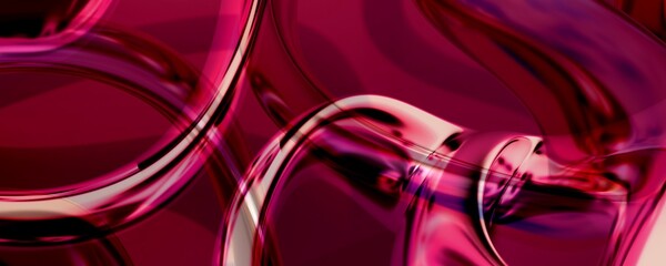  abstract digital illustration featuring intertwining, glossy, tubular shapes in varying shades of red and pink
