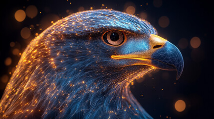 Fierce Eagle Head, Abstract Bokeh, Dark Background, Digital Art