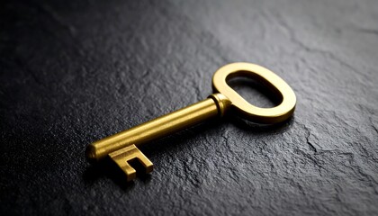 Golden key on dark stone