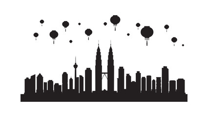 Kuala Lumpur skyline silhouette with Petronas Towers and city buildings in vector