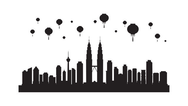 Kuala Lumpur skyline silhouette with Petronas Towers and city buildings in vector
