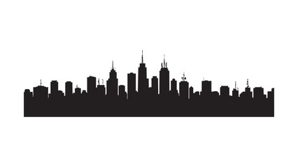 Black city skyline silhouette with iconic towers and clean urban architecture layout