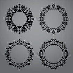 Set of decorative frames Elegant vector element for design in Eastern style, place for text. Floral black and gray borders. Lace illustration for invitations and greeting cards