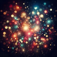 Obraz premium Vibrant bursts of light create a festive and celebratory atmosphere in the night sky scene