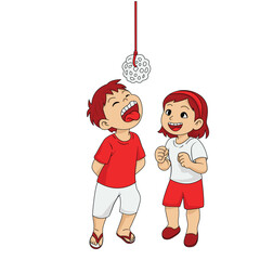 Traditional Eating Crackers Game on Indonesian Independence Day