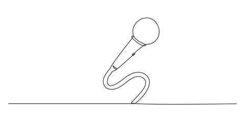 wired microphone continuous one line drawing.  Hand drawn symbol vector illustration.	
