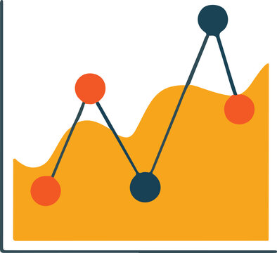 Orange and blue dots connected by lines on a wavy orange background graph chart