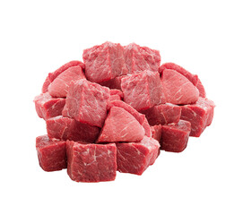 diced raw beef isolated on transparent background.