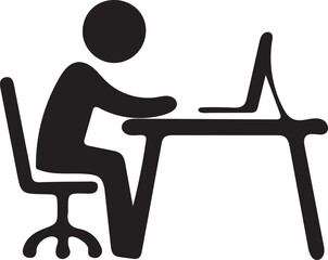 Person sitting at desk working on computer icon vector