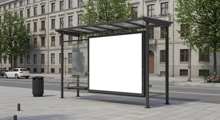 Advertise your brand with this modern bus stop mockup featuring a pristine blank billboard ready for your design