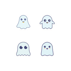 Cute Chibi Ghost Mascot Illustration – Kawaii Halloween Character Icon