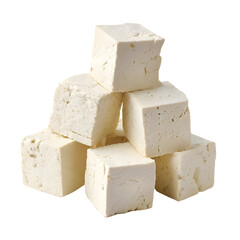 Stack of fresh tofu cubes on black background, a healthy vegan protein source