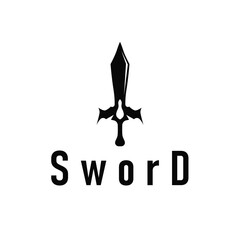 Simple minimalist sword logo design with cool black silhouette, sword weapon tool illustration symbol template icon