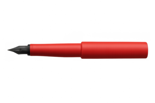 Red fountain pen lying on transparent background