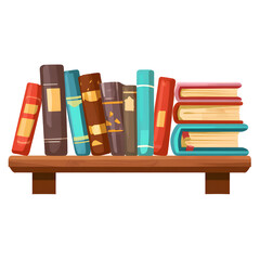 A Cartoon Depiction of a Bookshelf Filled with Colorful Books in an Educational Setting