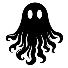 Minimalist Black Silhouette svg of a Floating Ghost Halloween Clipart Design