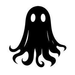 Minimalist Black Silhouette svg of a Floating Ghost Halloween Clipart Design
