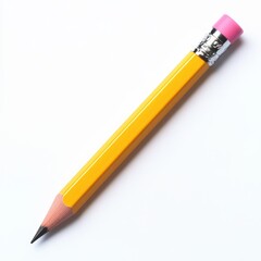 Yellow pencil with pink eraser isolated on white background