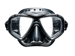 Close up of a vintage silver diving mask isolated on transparent background