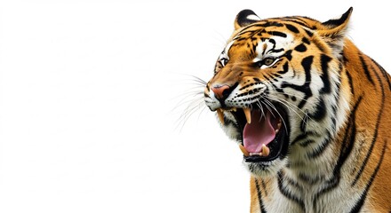 Fototapeta premium 猛虎咆哮 白い背景 鮮烈 迫力満点. AI Generated